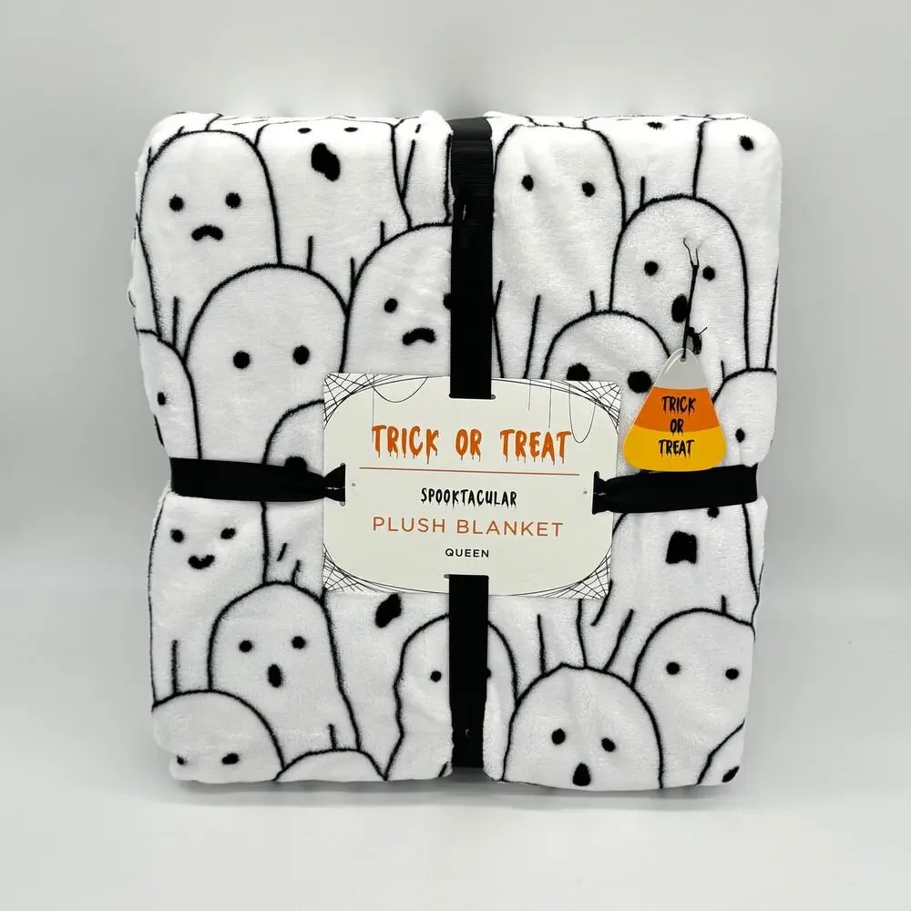 Trick Or Treat Spooktacular Stacked Ghosts QUEEN Size Blanket Halloween NEW